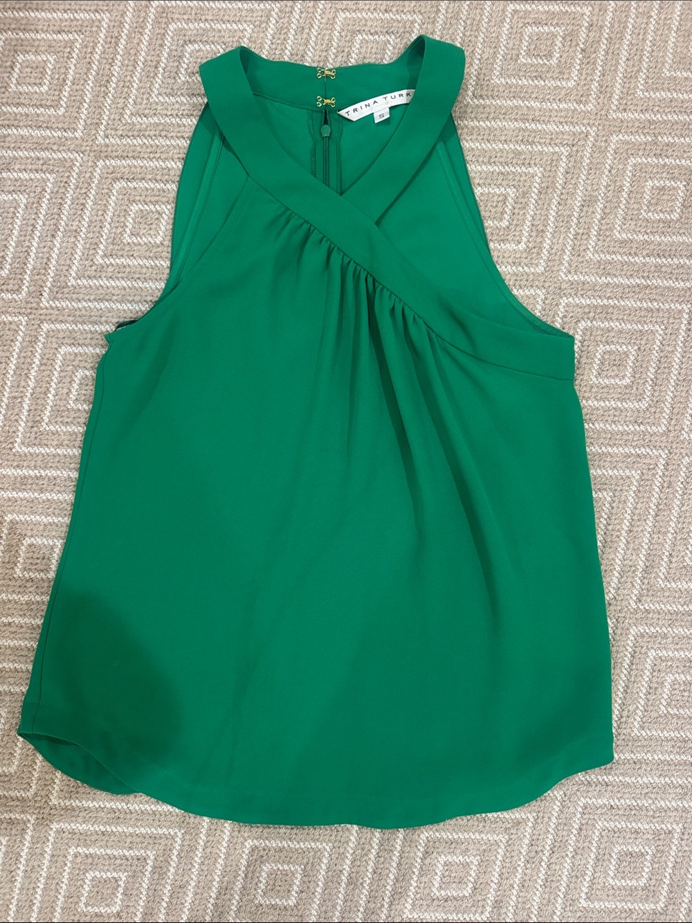 Trina Turk Emerald Green Sleeveless Faux-Wrap Shell Top